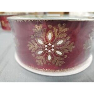 Members Mark Wired Ribbon Christmas Flower Red Gold 2.5 in X 50 yards Holidays
